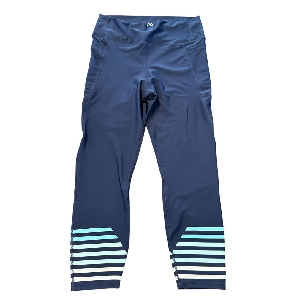 Addison Bay Navy Blue high-rise Pattison leggings, blue stripes on ankles, L